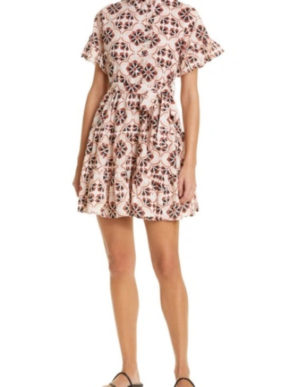 Mille Floral Printed Short Sleeve Tie-Waist Mini Dress - Pink